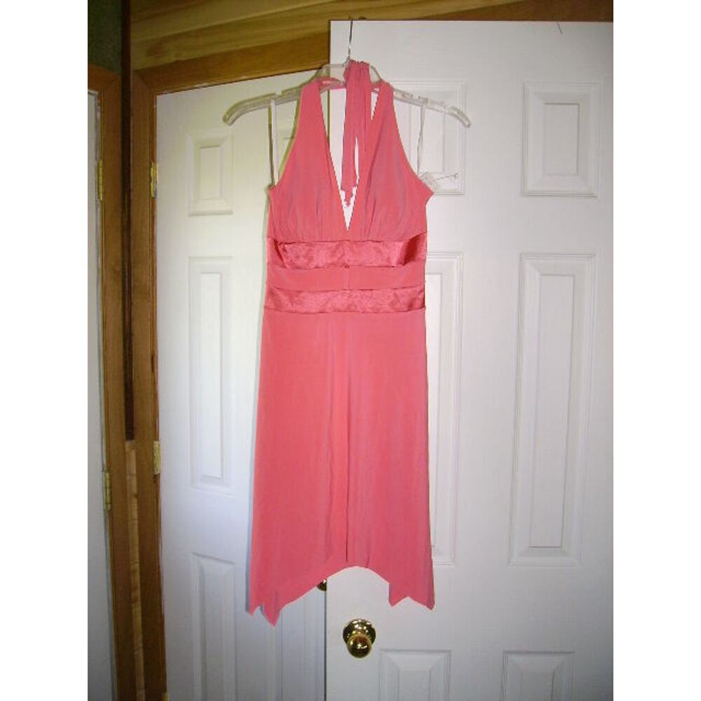 NEW Taboo PINK Salmon halter‎ keyhole club Dance knee length dress Medium CUTE!